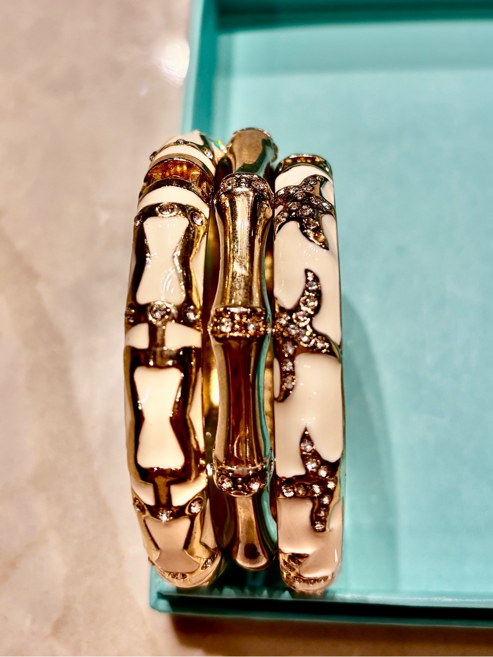 Tommy Bahama & Sequin NYC Gold and Cream Triple Bangle Bracelet Set